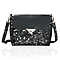 100% Genuine Leather Cowhide with Silver Foil Printing Crossbody Bag - Silver & Black