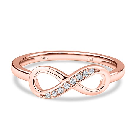 Simulated Diamond Infinity Ring in Vermeil Rose Gold Plated Sterling Silver