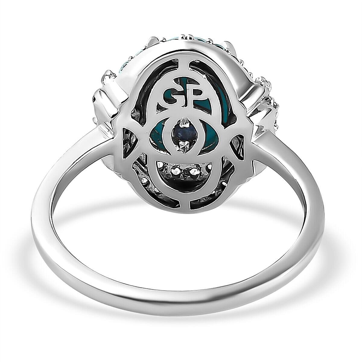 GP Art Deco Collection - Arizona Sleeping Beauty Turquoise and Natural Zircon Ring in Platinum Overlay Sterling Silver 2.03 Ct