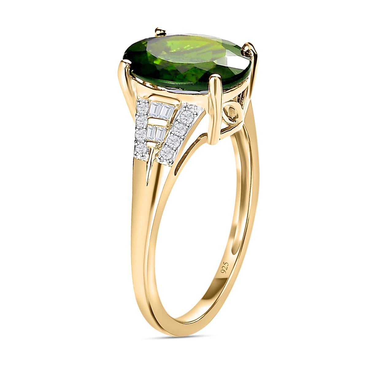 9K Yellow Gold Natural Chrome Diopside and Diamond Ring 3.61 Ct.