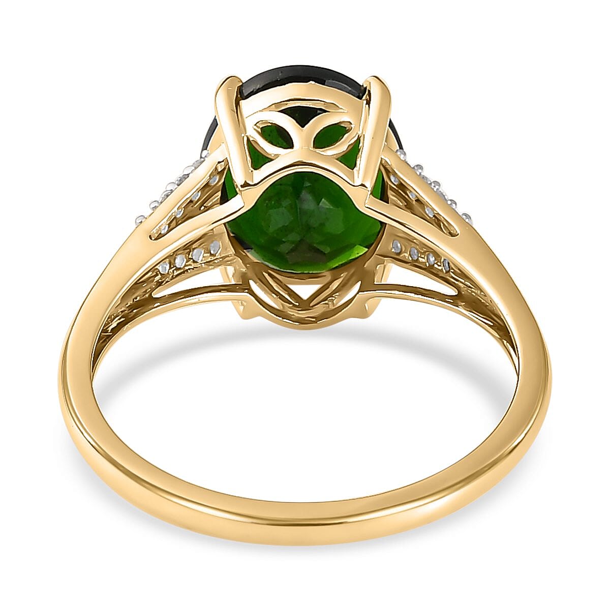 9K Yellow Gold Natural Chrome Diopside and Diamond Ring 3.61 Ct.