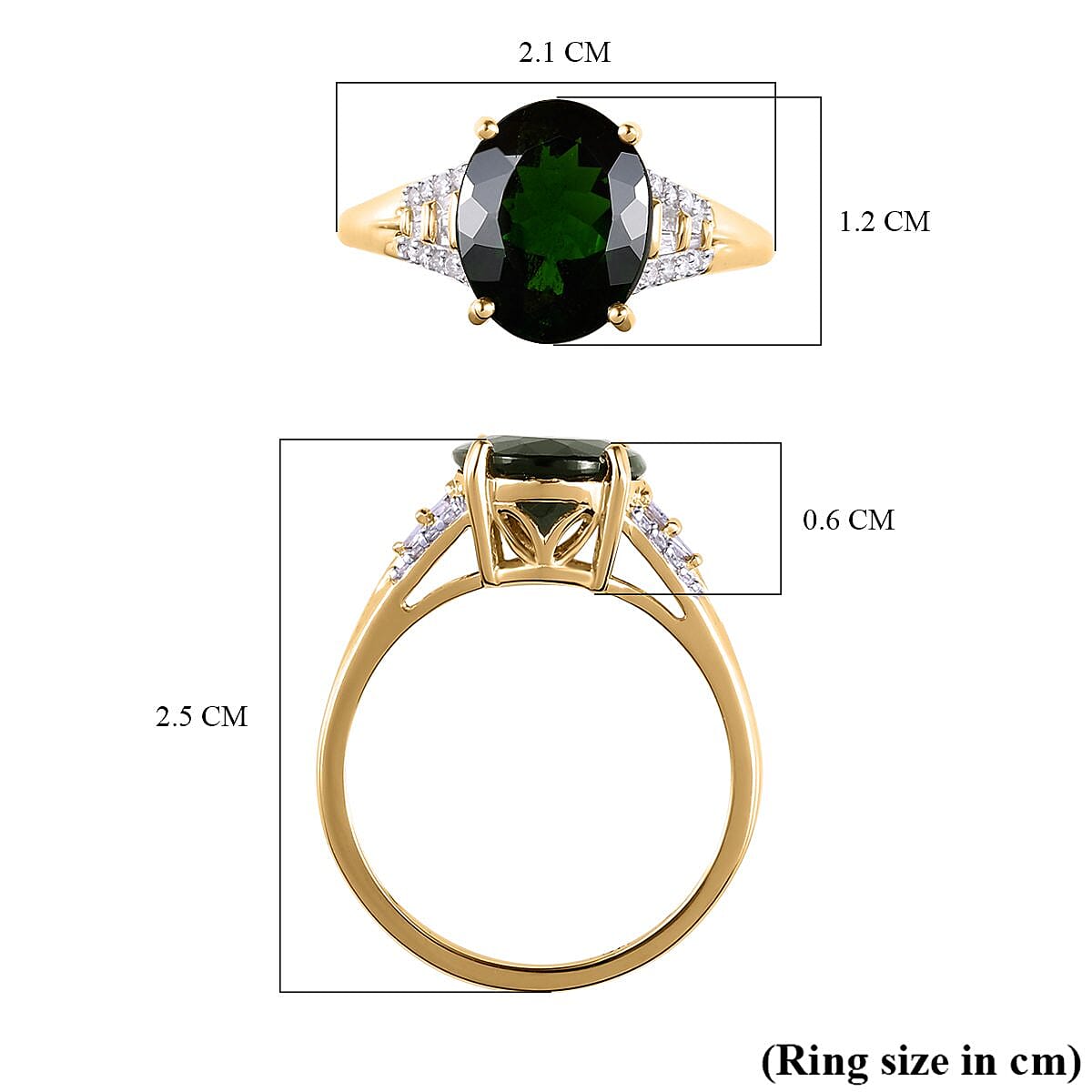 9K Yellow Gold Natural Chrome Diopside and Diamond Ring 3.61 Ct.