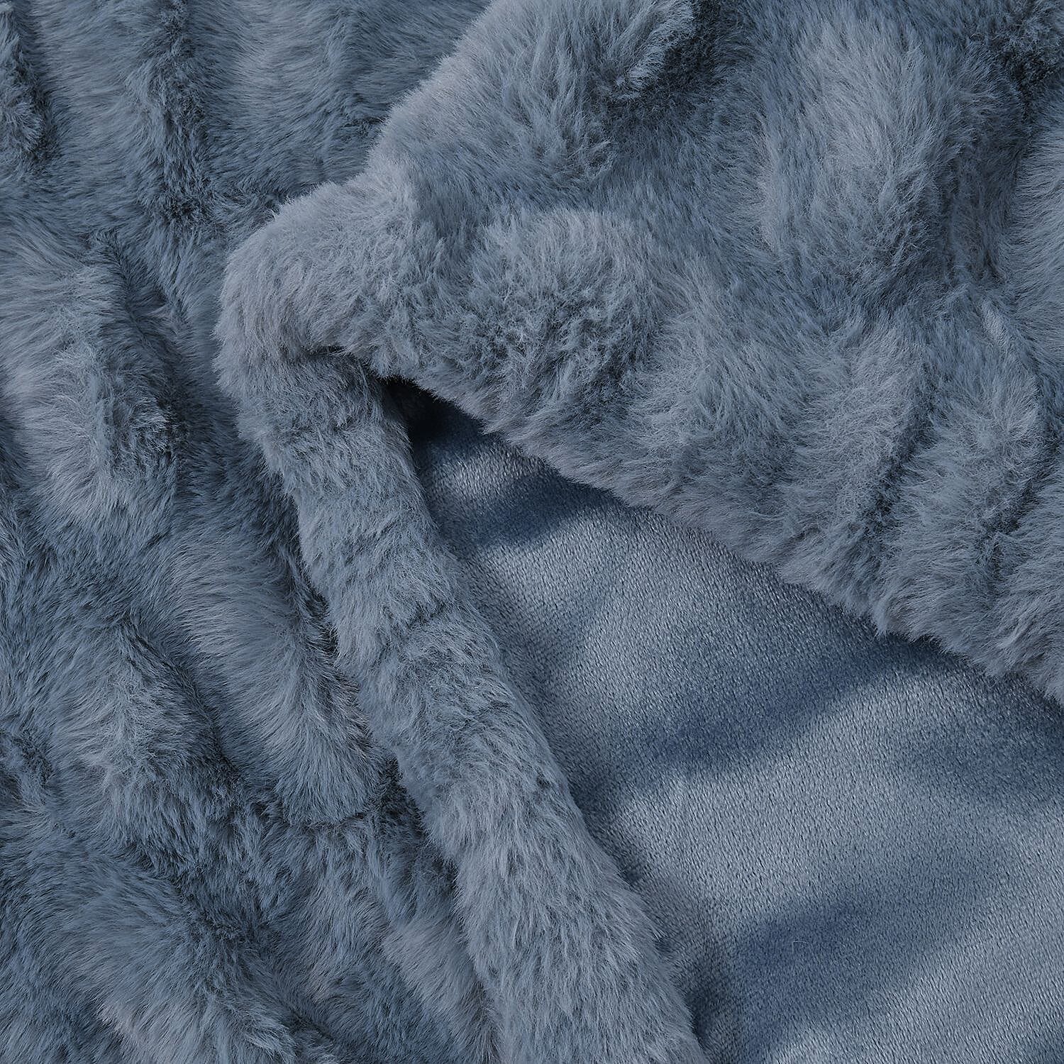Ruched Super Soft Blanket with Velour Double Layer (Size 152x127 cm) - Blue