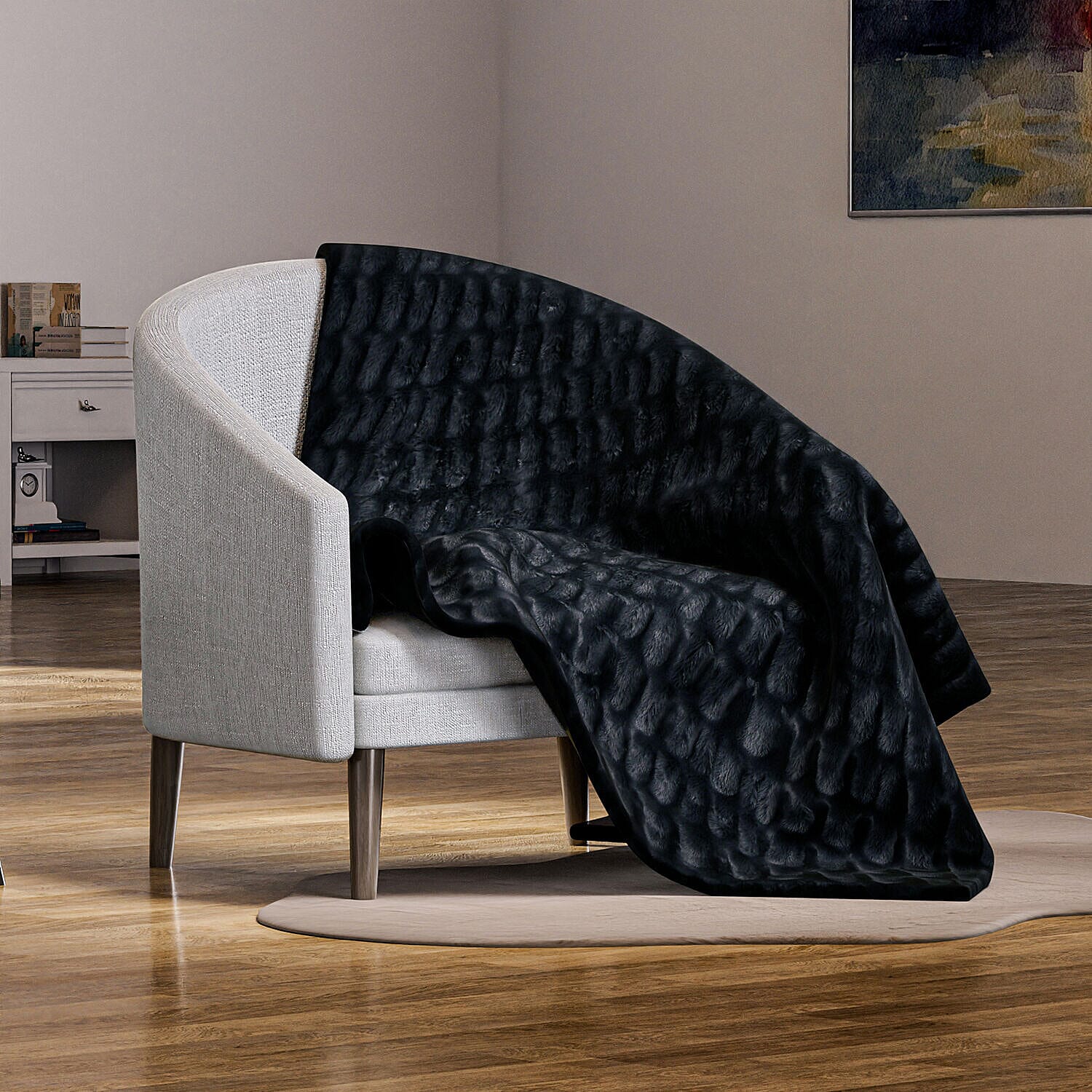 Ruched Super Soft Blanket with Velour Double Layer (Size 152x127 cm) - Black