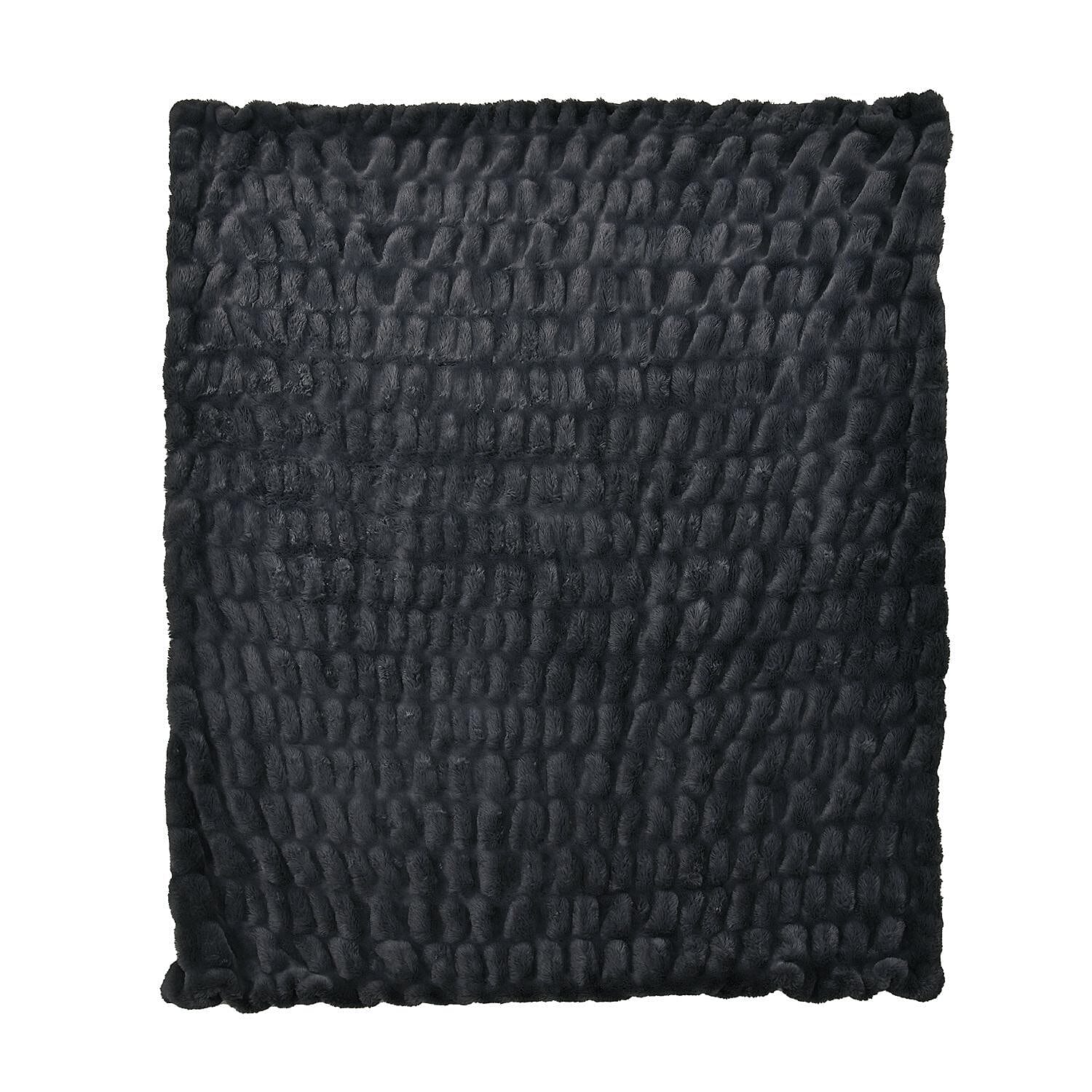 Ruched Super Soft Blanket with Velour Double Layer (Size 152x127 cm) - Black