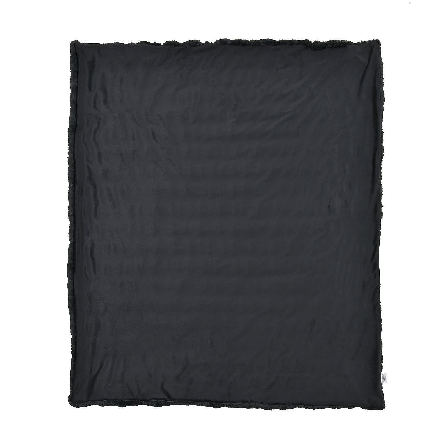 Ruched Super Soft Blanket with Velour Double Layer (Size 152x127 cm) - Black