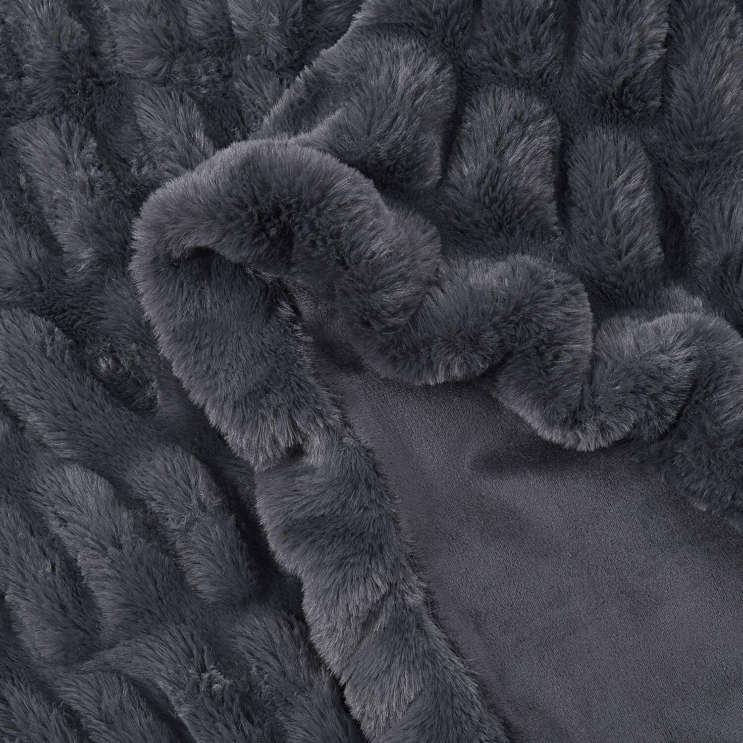 Ruched Super Soft Blanket with Velour Double Layer (Size 152x127 cm) - Black