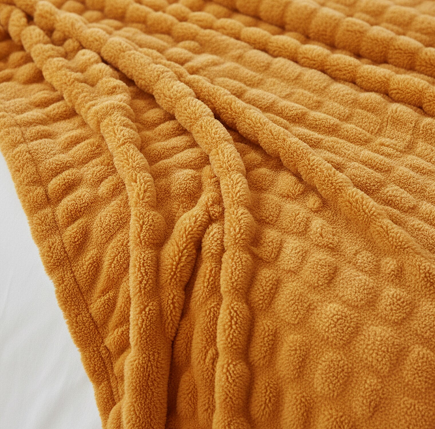 Ruched Super Soft Blanket with Velour Double Layer (Size 152x127 cm) - Mustard