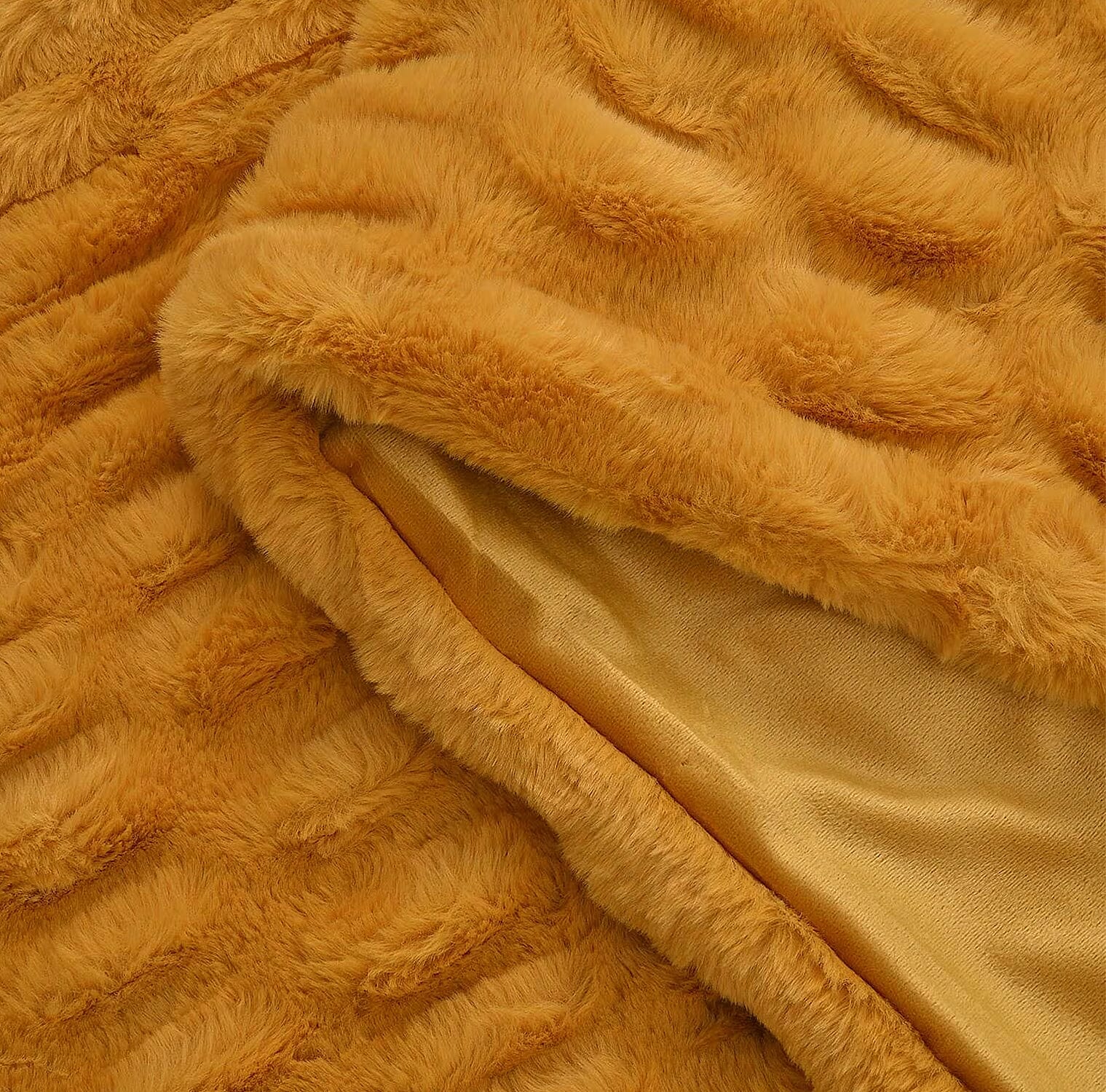 Ruched Super Soft Blanket with Velour Double Layer (Size 152x127 cm) - Mustard