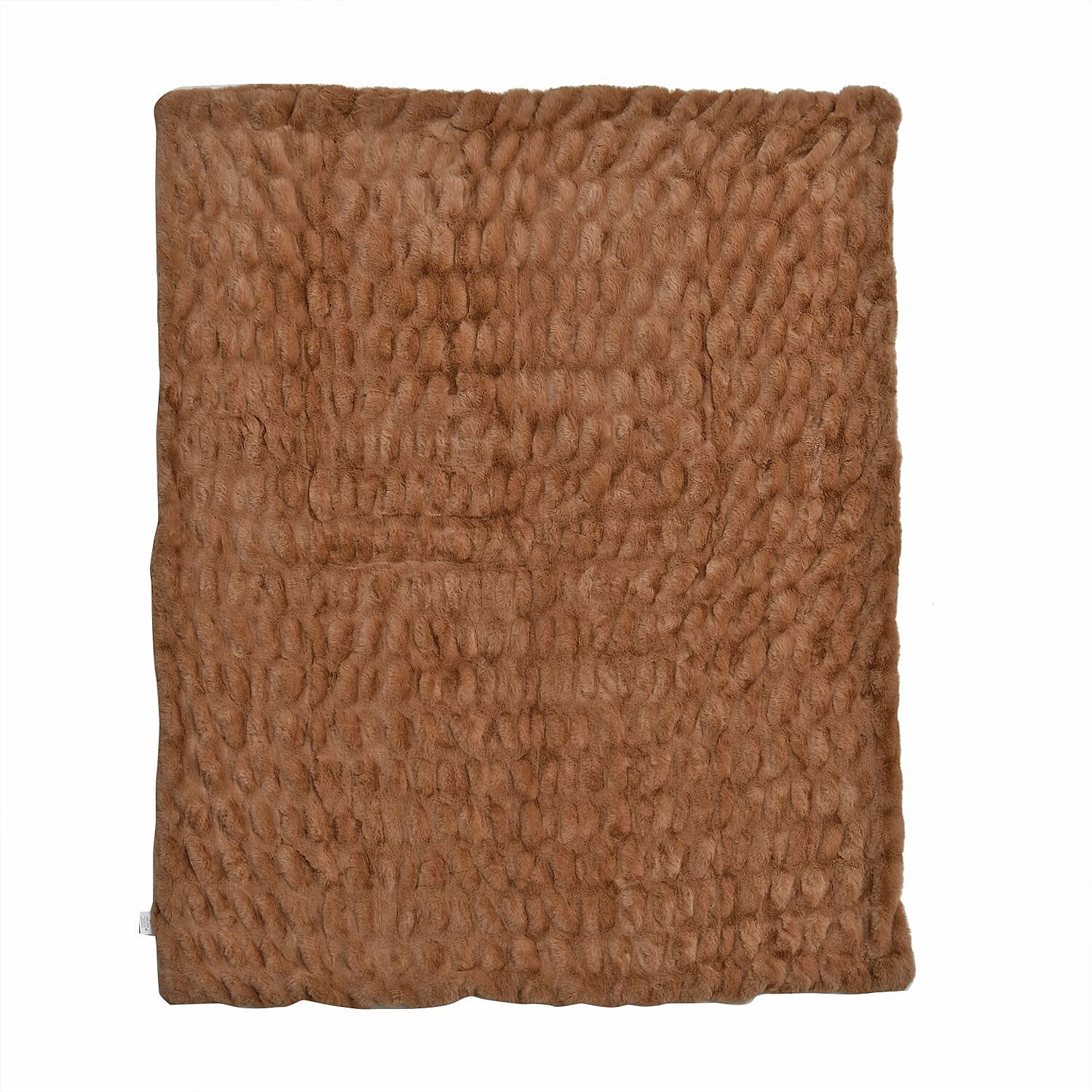 Ruched Faux Rabbit Fur with Velour Double Layer Blanket (Size 152x127 cm) - Brown
