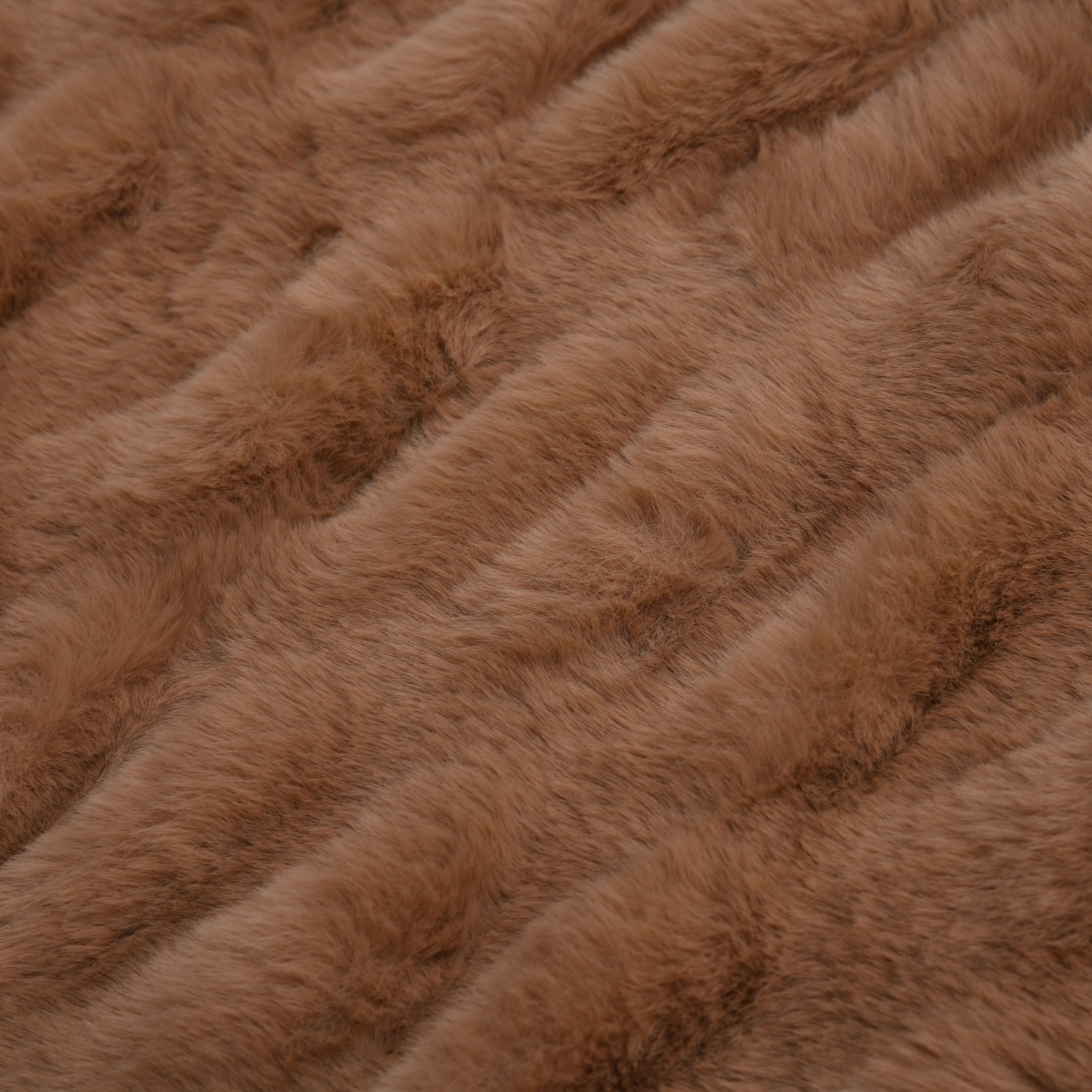 Ruched Faux Rabbit Fur with Velour Double Layer Blanket (Size 152x127 cm) - Brown