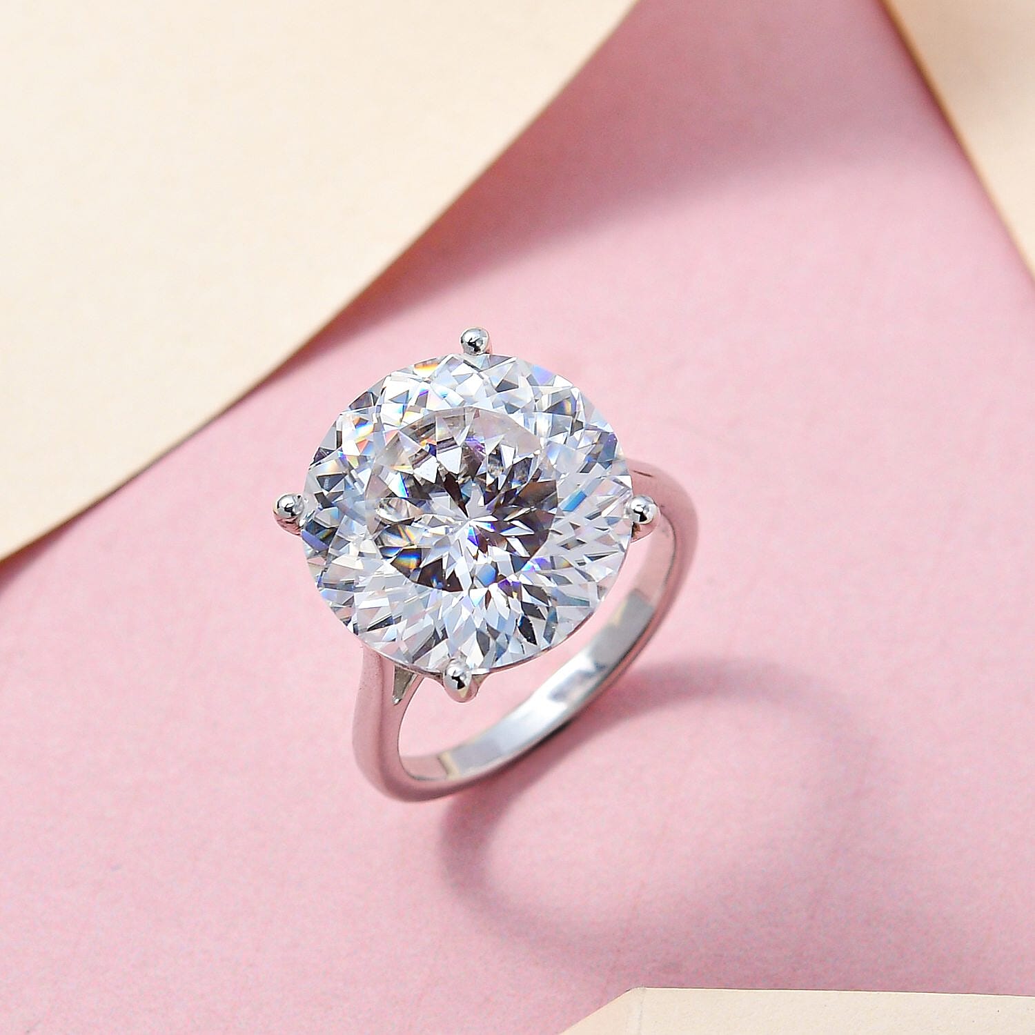 First Time Ever - Moissanite Solitaire Ring in Platinum Overlay Sterling Silver 10.00 Ct.