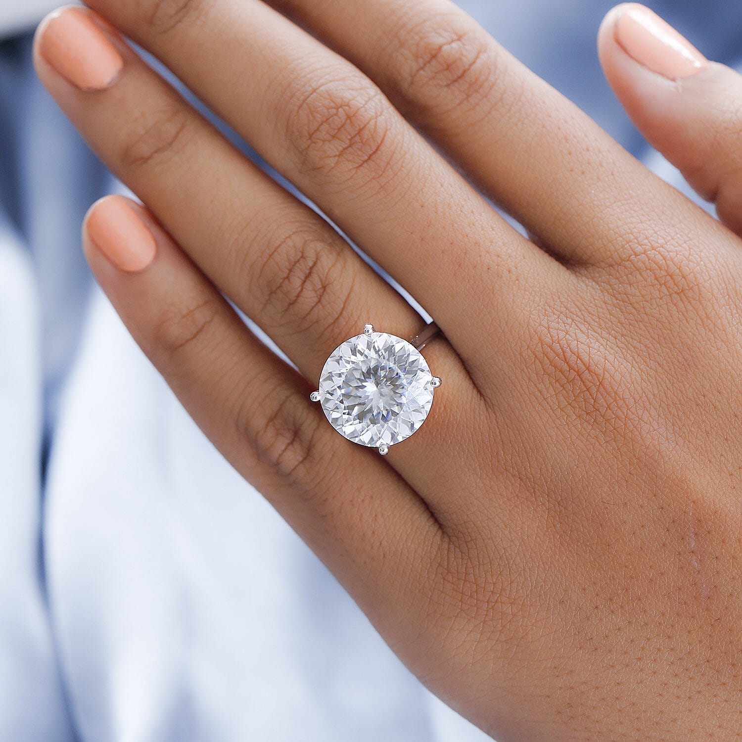 First Time Ever - Moissanite Solitaire Ring in Platinum Overlay Sterling Silver 10.00 Ct.