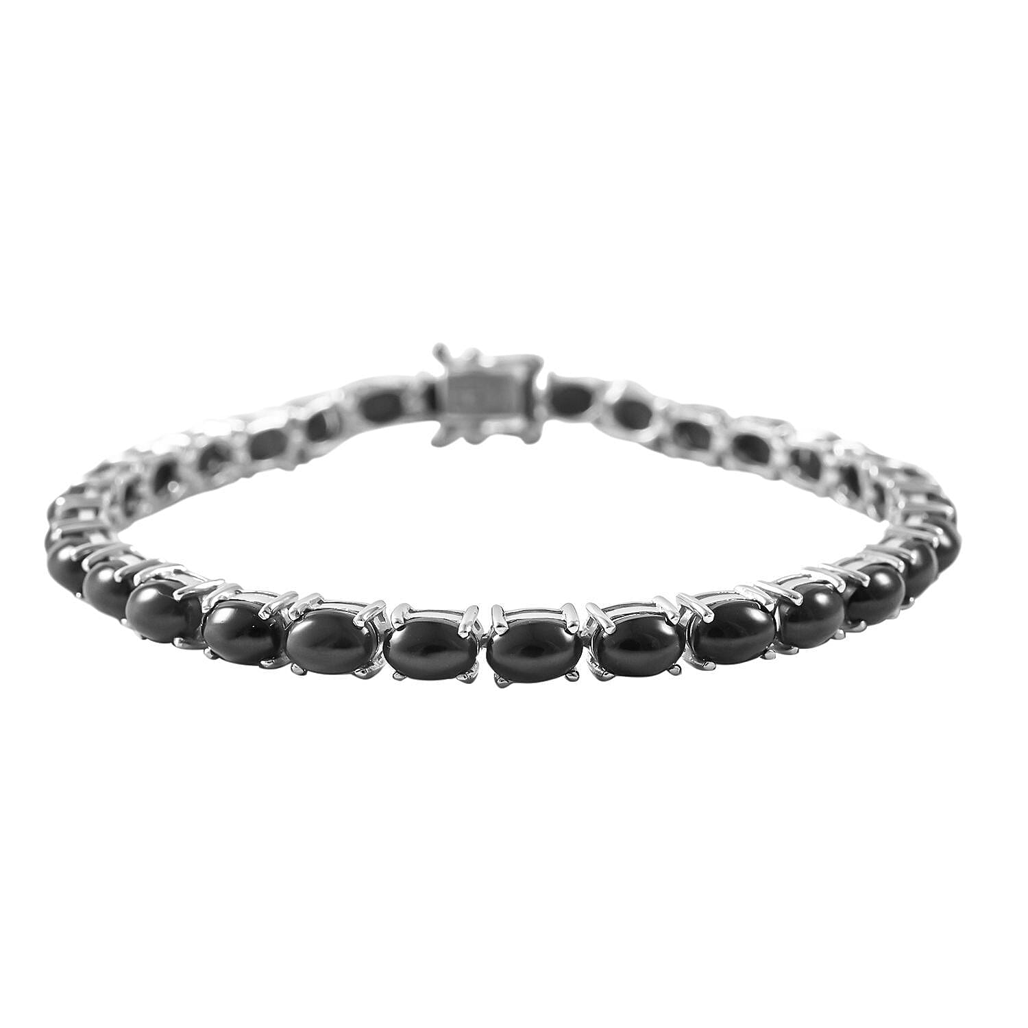 Natural Ceylon Scapolite Cats Eye Bracelet (Size - 8) with GB Lock Box in Rhodium Overlay Sterling Silver 12.60 Ct, Silver Wt. 8.54 Gms.