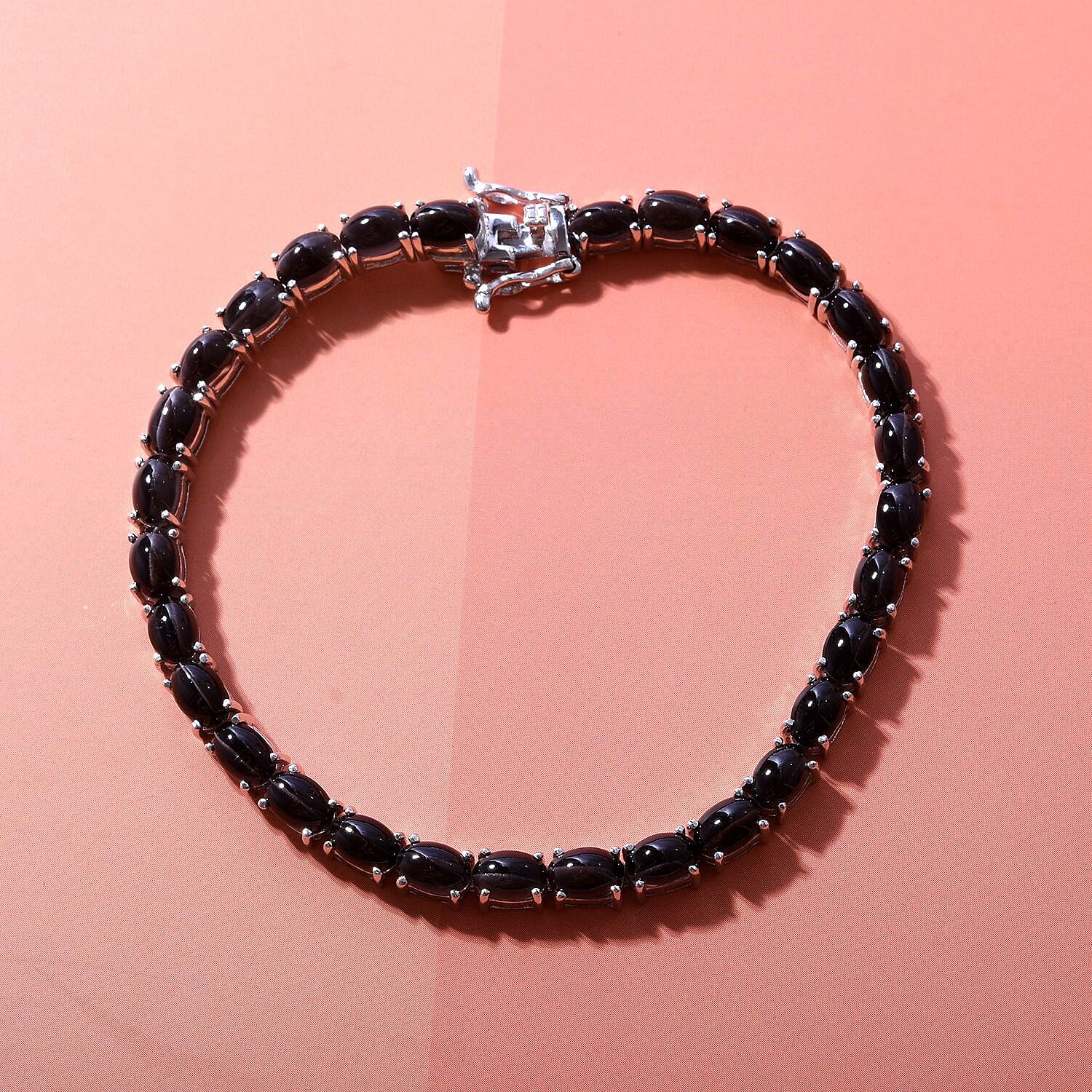 Natural Ceylon Scapolite Cats Eye Bracelet (Size - 8) with GB Lock Box in Rhodium Overlay Sterling Silver 12.60 Ct, Silver Wt. 8.54 Gms.