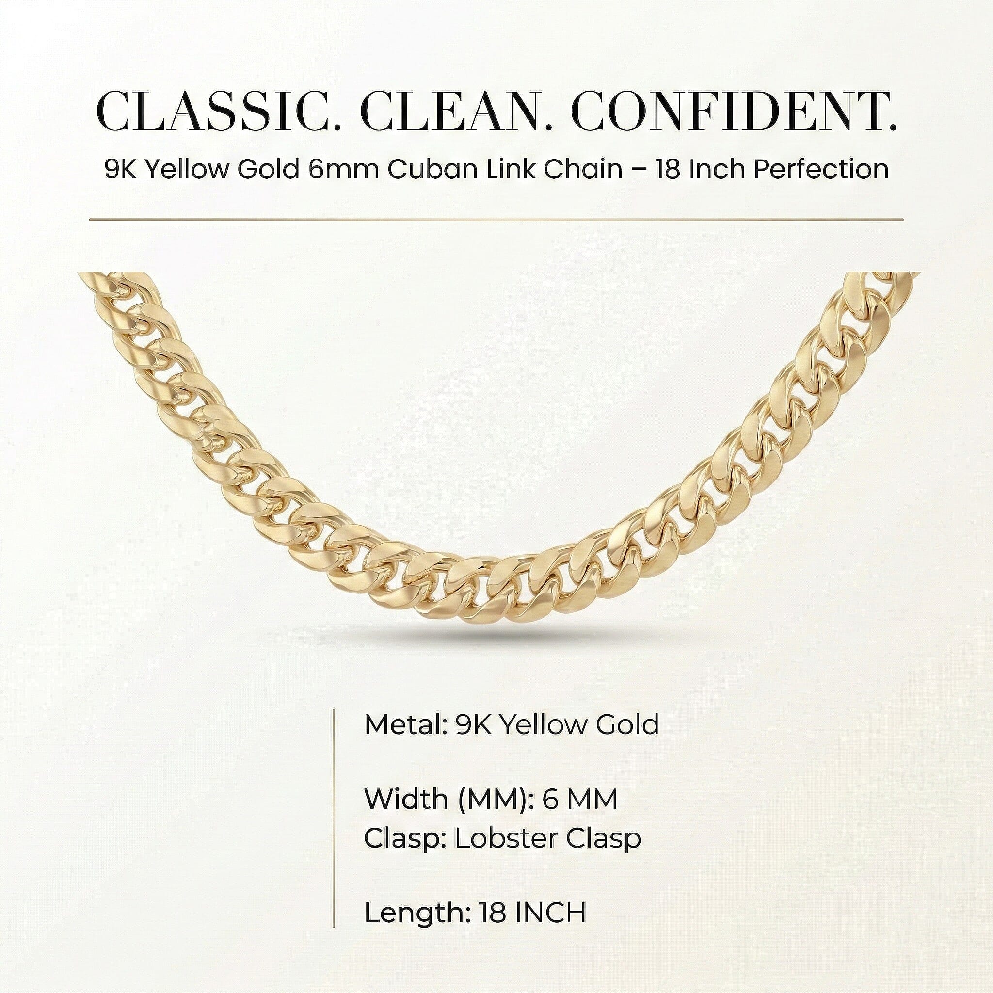 9K Yellow Gold  Chain (Size - 18),  Gold Wt. 15 Gms
