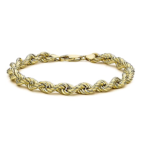 9K Yellow Gold Hollow Rope Chain Bracelet 8 Inch