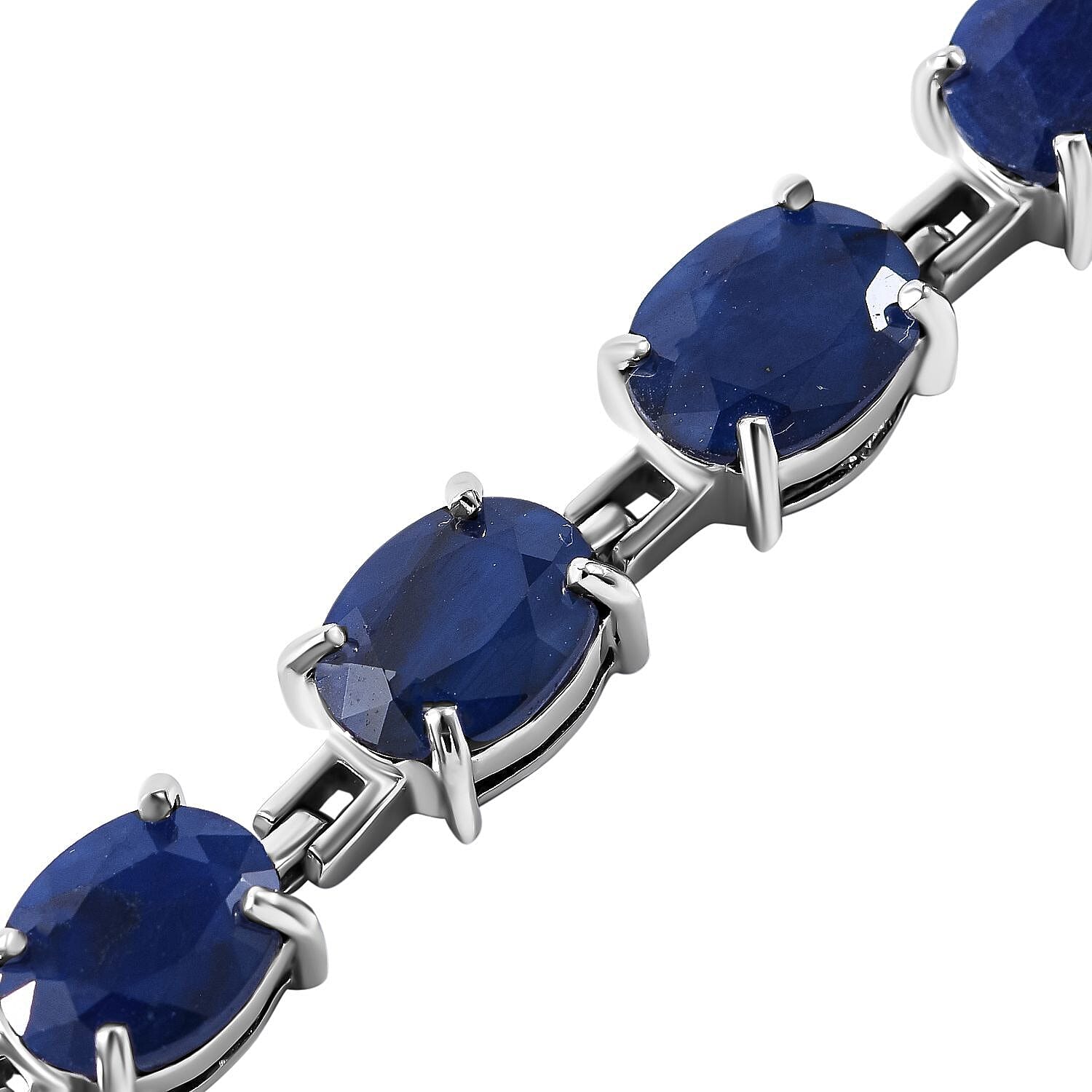 Blue Sapphire Oval link Bracelet (Size - 8) in Sterling Silver 34.20 Ct, Silver Wt. 12 Gms