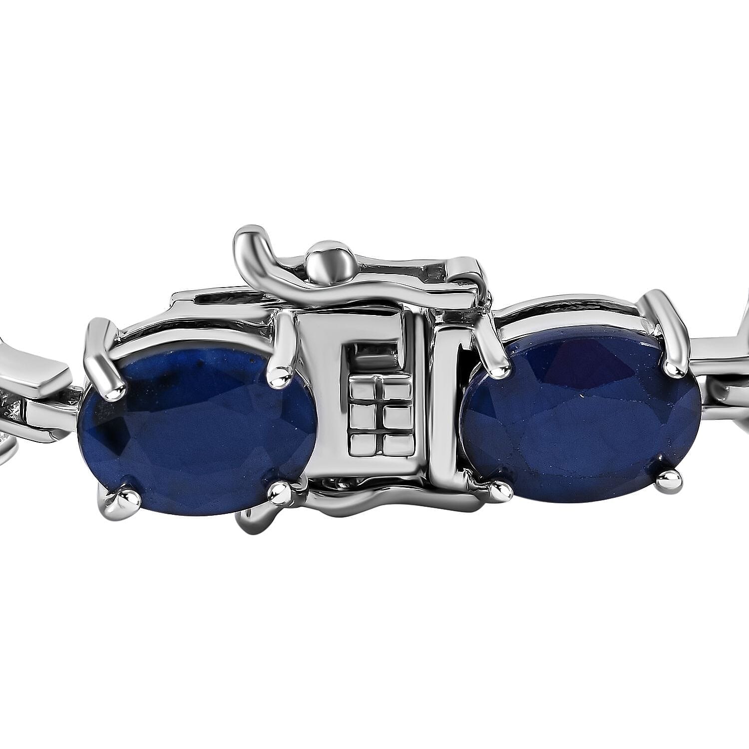 Blue Sapphire Oval link Bracelet (Size - 8) in Sterling Silver 34.20 Ct, Silver Wt. 12 Gms