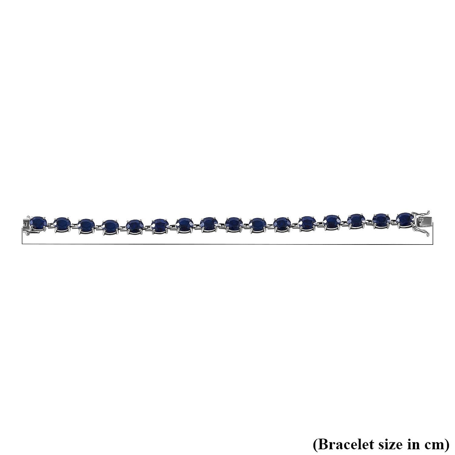 Blue Sapphire Oval link Bracelet (Size - 8) in Sterling Silver 34.20 Ct, Silver Wt. 12 Gms