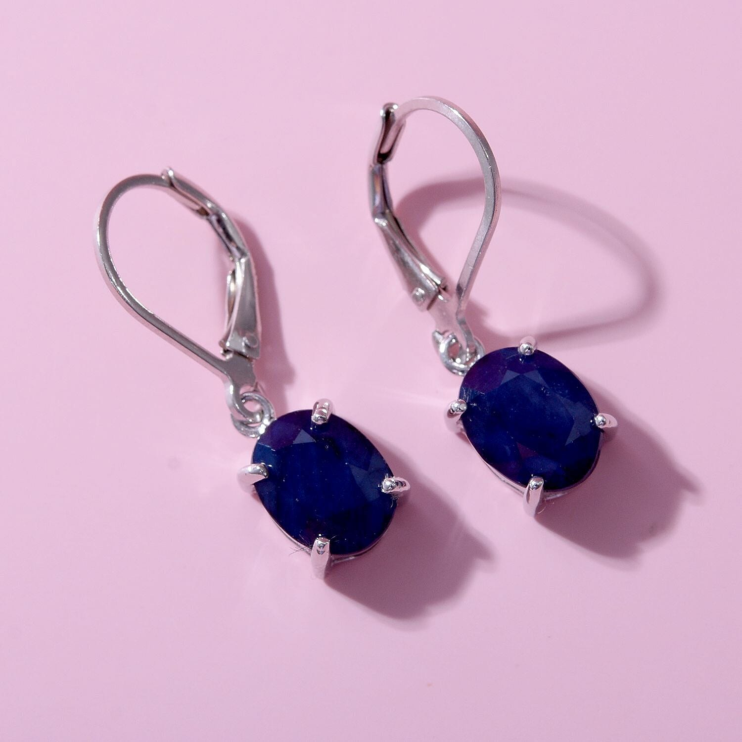 Blue Sapphire Dangle Earrings in Sterling Silver 4.50 Ct.