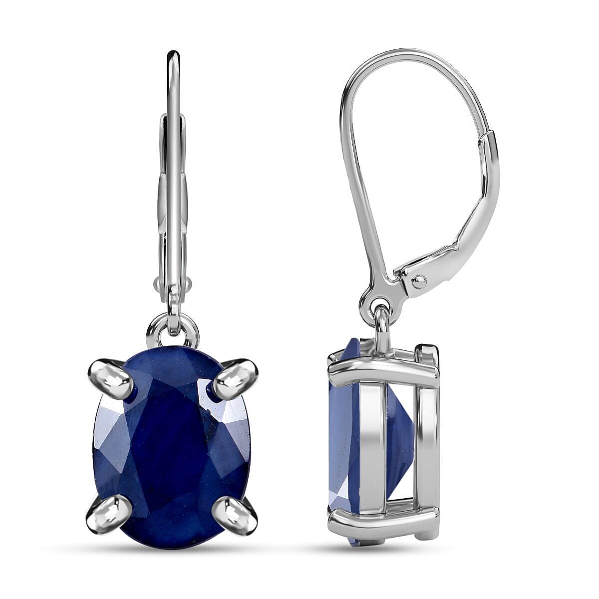 Diffused Blue Sapphire Solitaire Earrings With Lever Back Sterling Silver 4.50 Ct