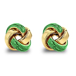 9K Yellow Gold 11mm Green Enamel Knot Stud Earrings