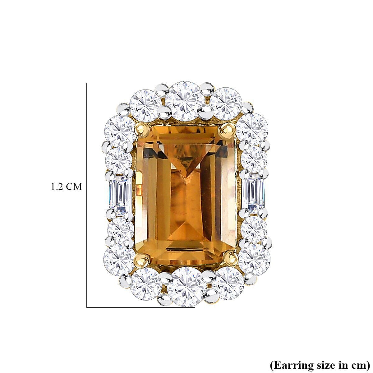 9K Yellow Gold AA Citrine and Moissanite Stud Push Post Halo Earrings 2.33 Ct