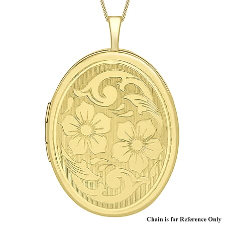 9K Yellow Gold 20mm x 32mm Etched Flower-Detail Oval Locket