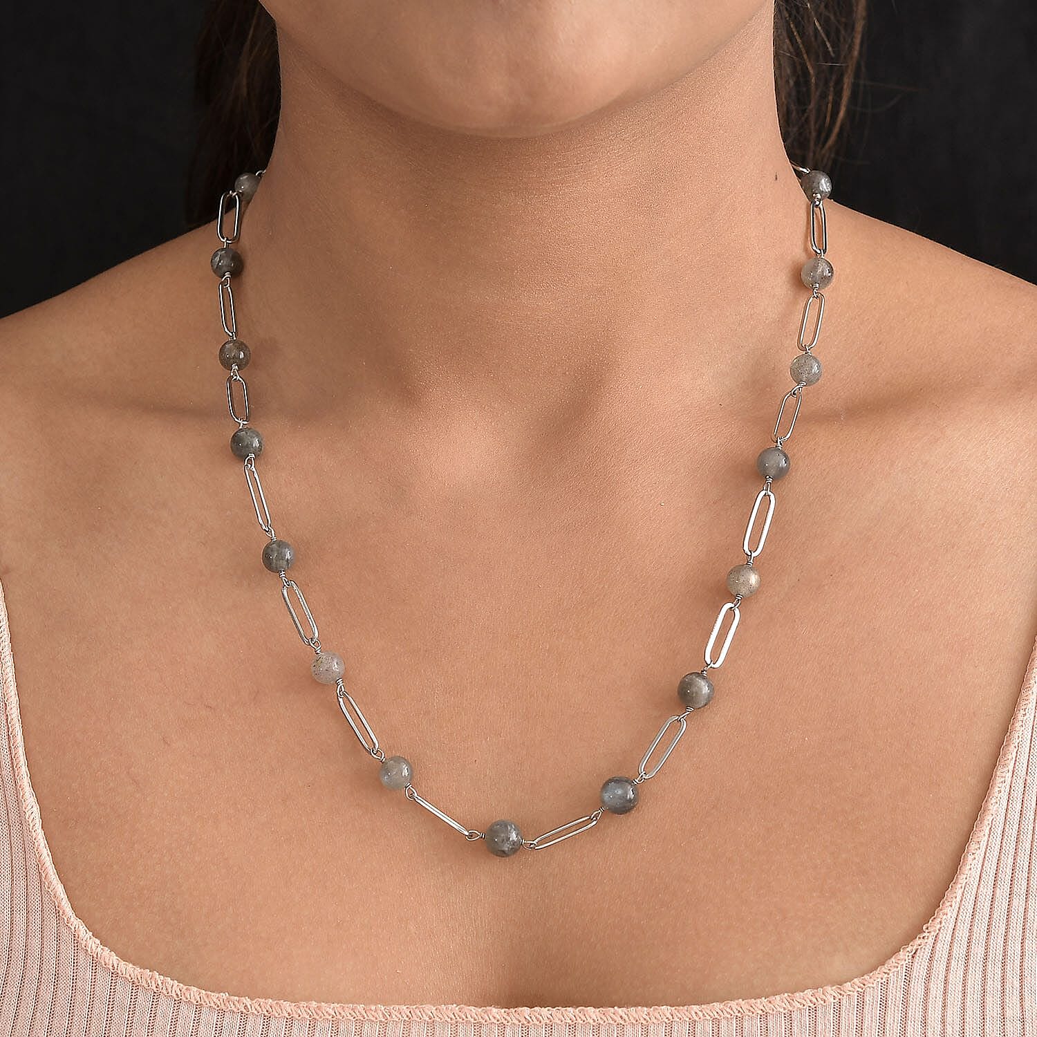 Labradorite NecklaceE (Size - 20) Stainless Steel 55.00 ct 55.000 Ct.