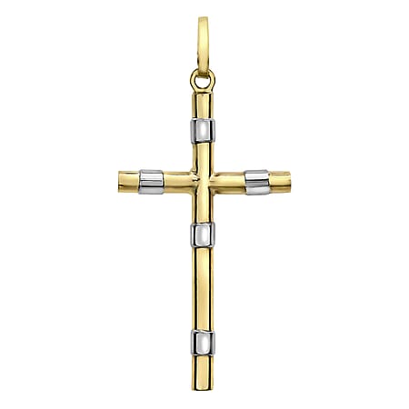 9K 2 Colour Gold 16mm x 30mm Band Cross Pendant