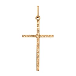 9K Rose Gold 18mm x 37mm Diamond Cut Slim Cross Pendant