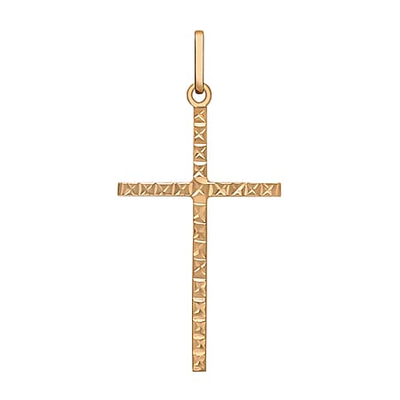 9K Rose Gold 18mm x 37mm Diamond Cut Slim Cross Pendant