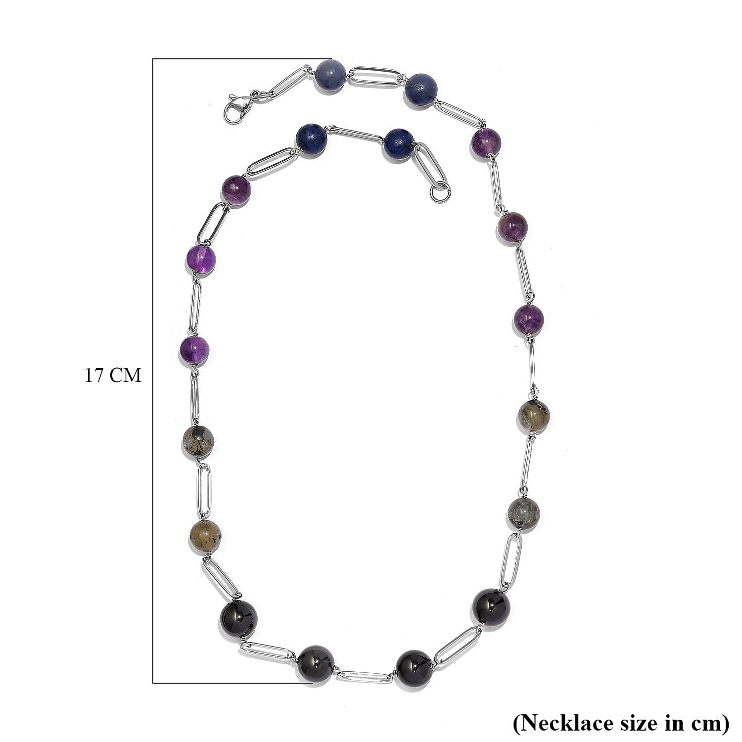 Amethyst, Lapis Lazuli, Labradorite and Boi Ploi Black Spinel Necklace (Size - 20) in Stainless Steel 92.06 Ct.