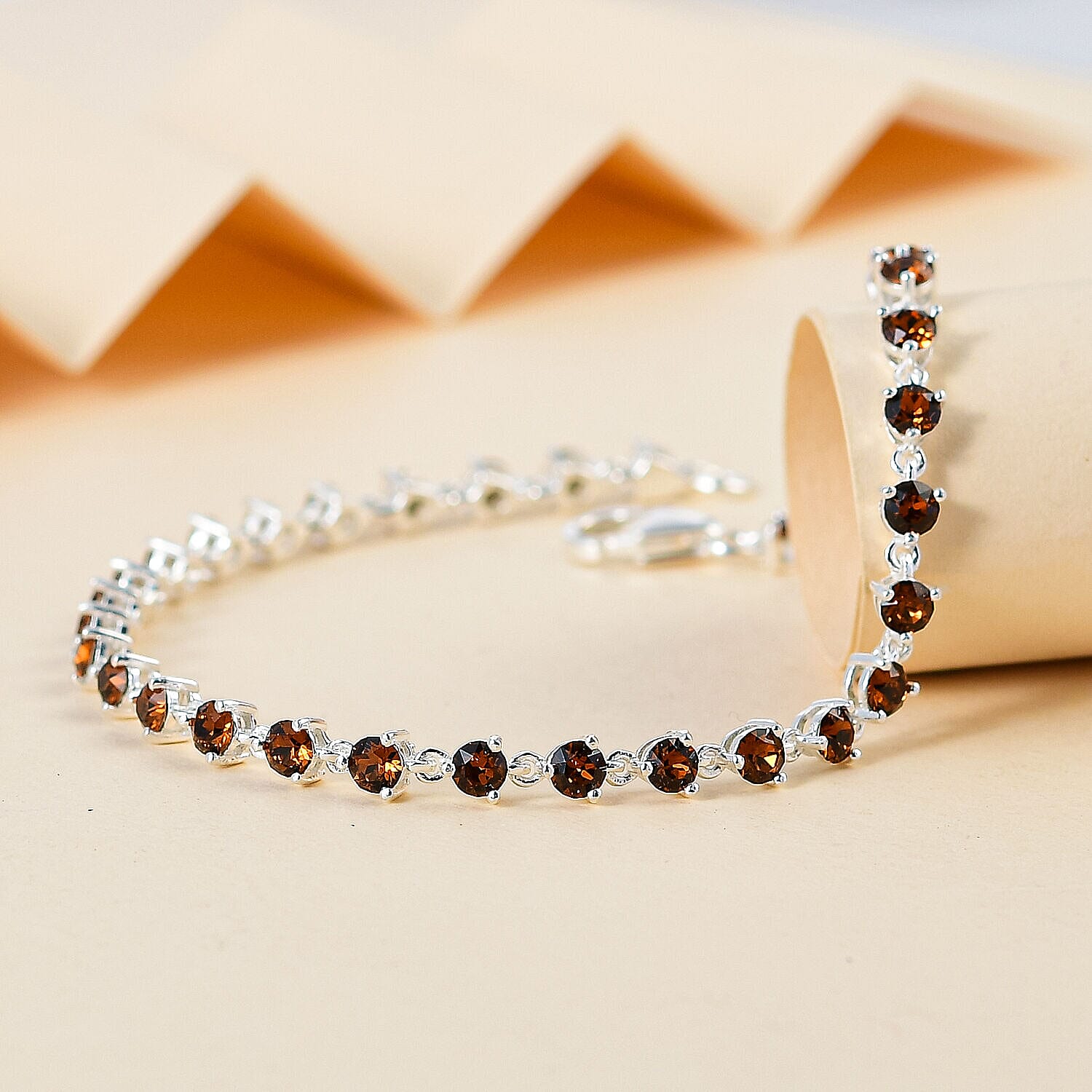 Close Out- Smokey Topaz Crystal Bracelet (Size - 7.5) in Sterling Silver