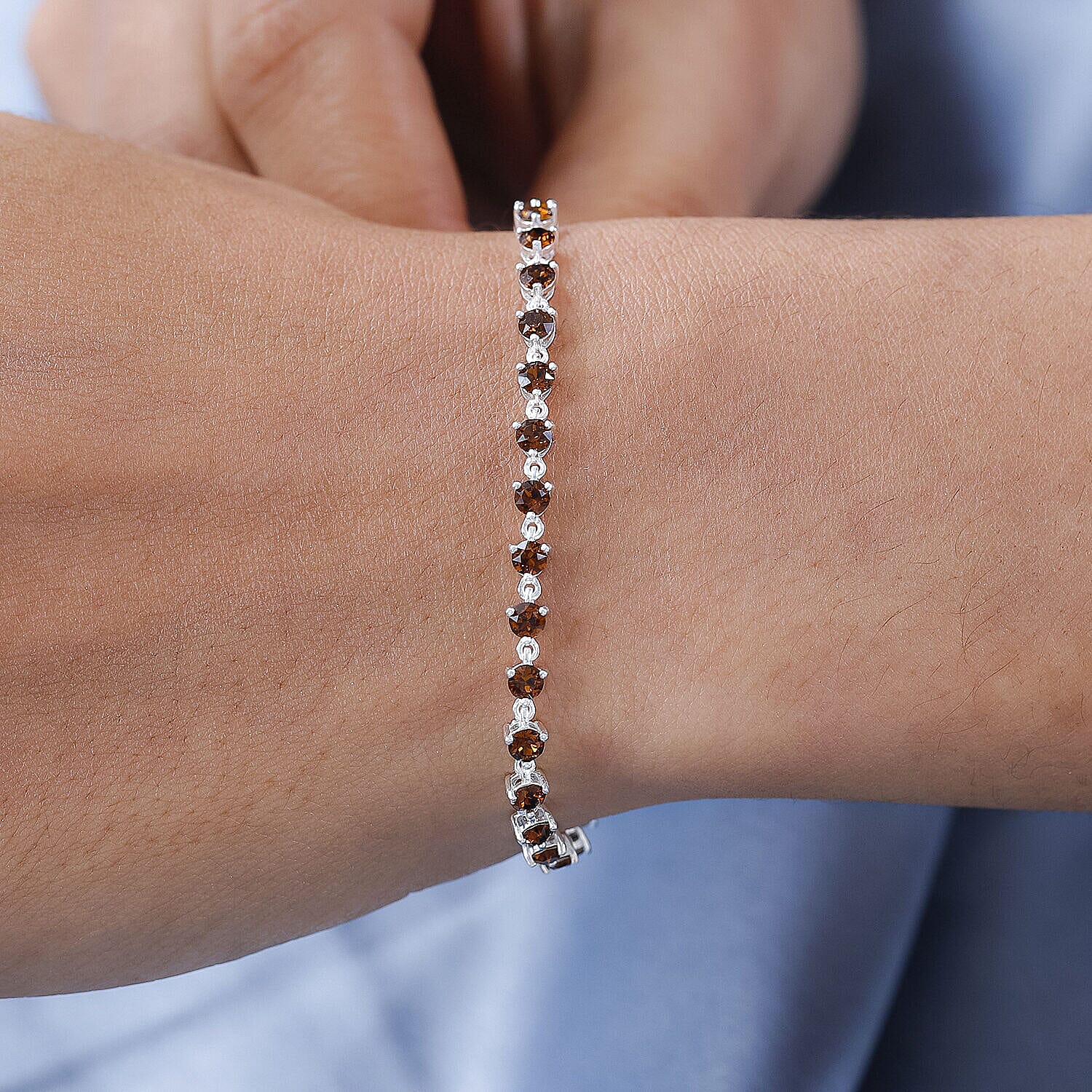 Close Out- Smokey Topaz Crystal Bracelet (Size - 7.5) in Sterling Silver