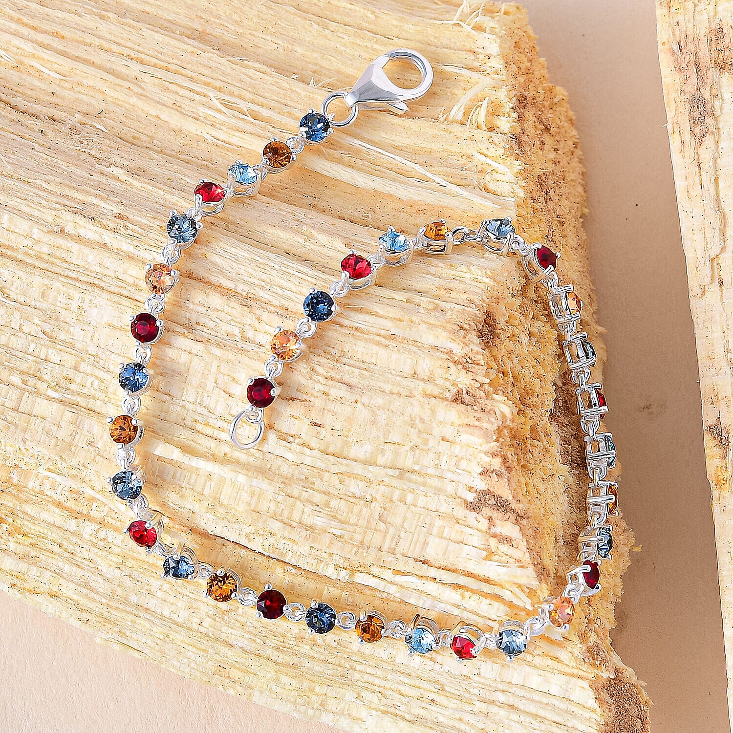 Close Out - Multi Austrian Crystal Bracelet (Size - 7.5) in Sterling Silver