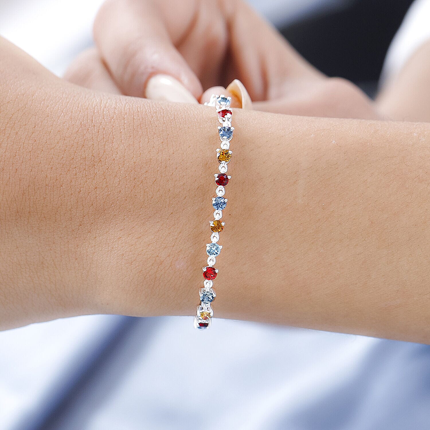 Close Out - Multi Austrian Crystal Bracelet (Size - 7.5) in Sterling Silver