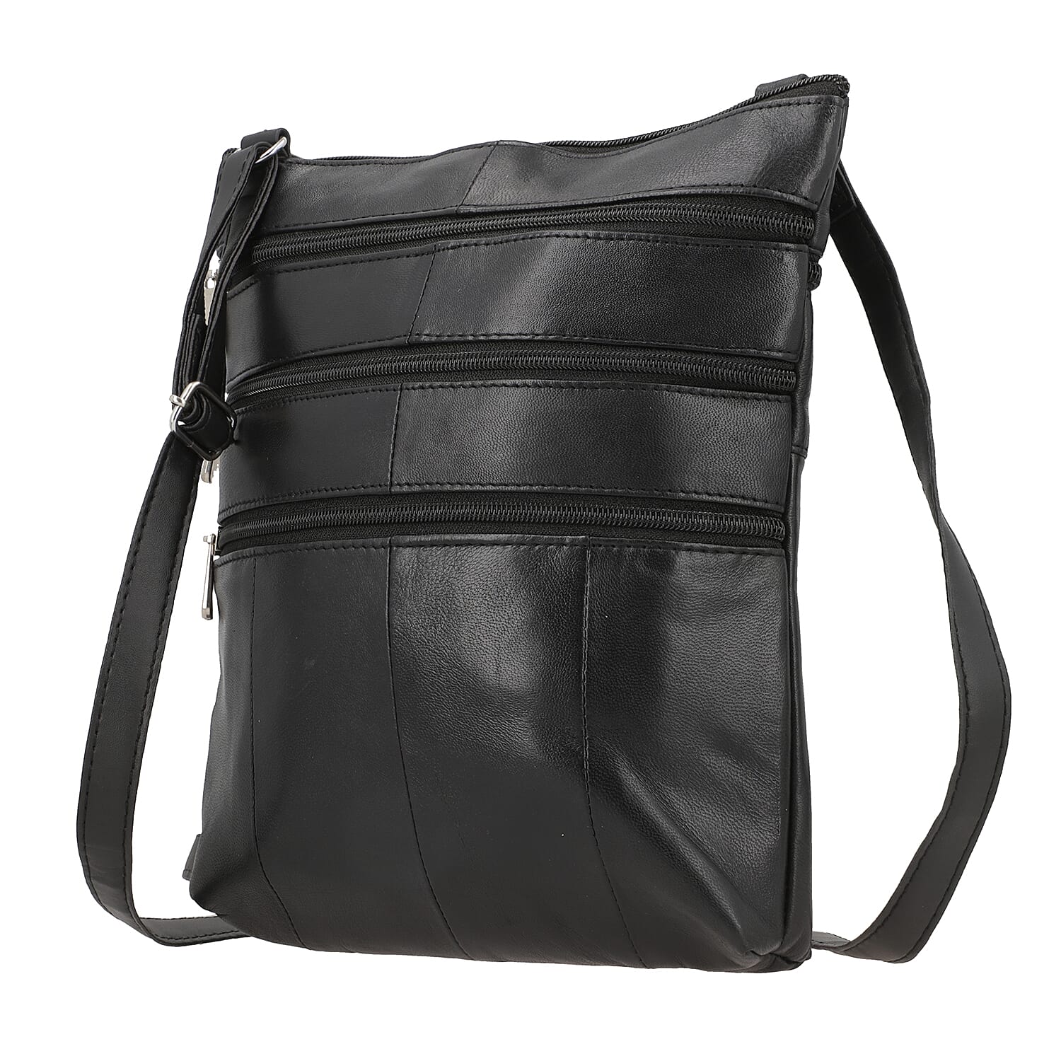 100% Genuine Leather Crossbody Bag with Shoulder Strap (Size 28x25 cm) - Black