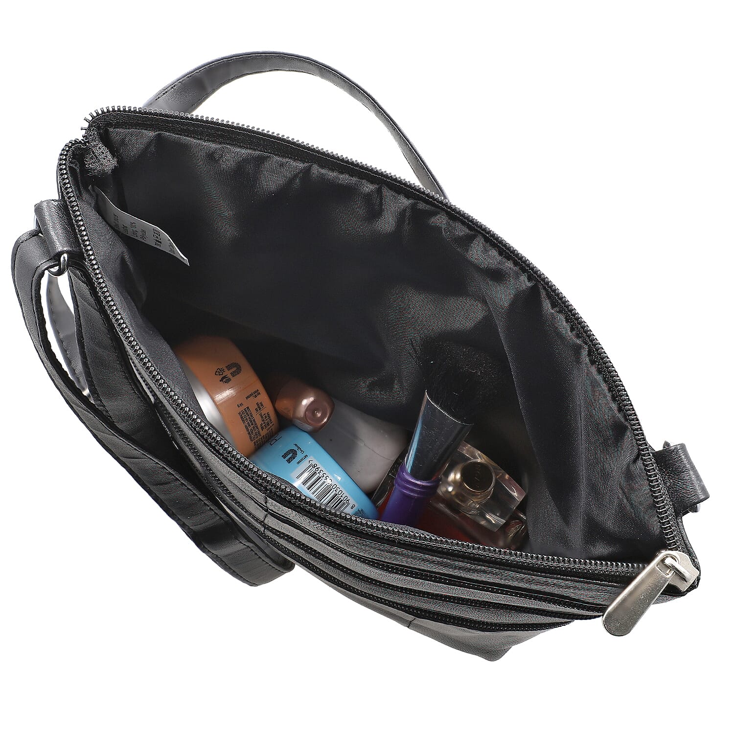 100% Genuine Leather Crossbody Bag with Shoulder Strap (Size 28x25 cm) - Black