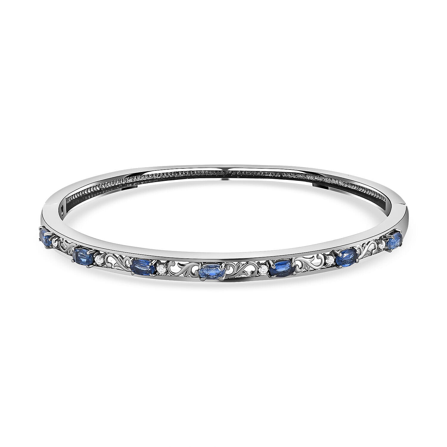 Kyanite & Natural Zircon Bangle (Size 7.5) in Stainless Steel