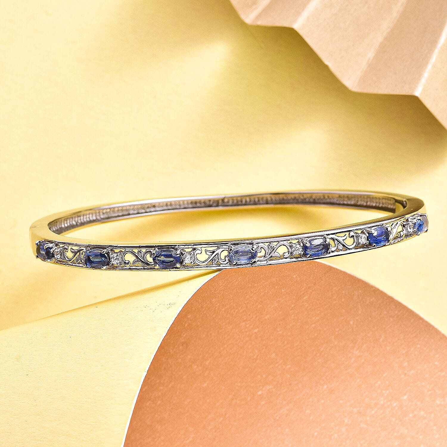Kyanite & Natural Zircon Bangle (Size 7.5) in Stainless Steel