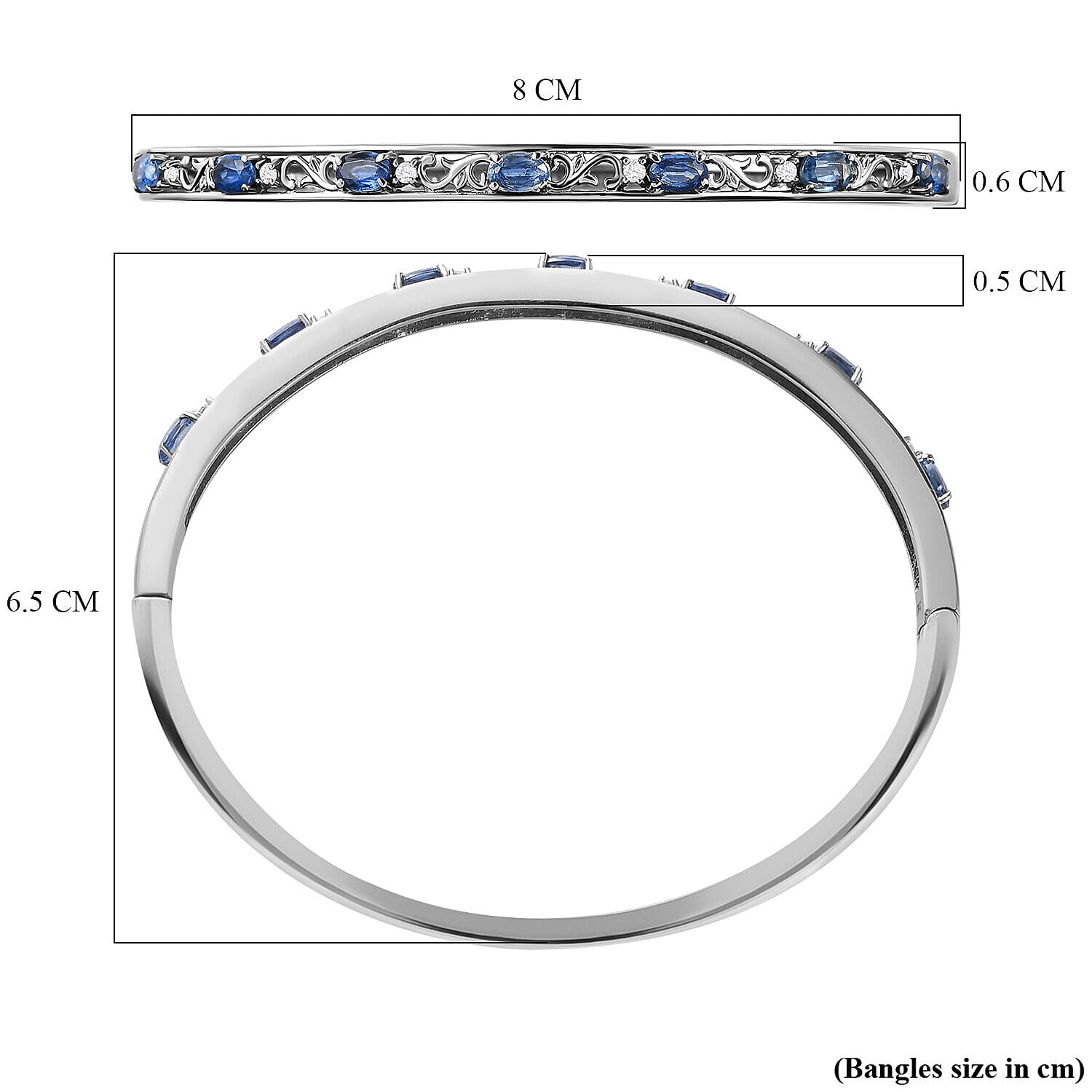 Kyanite & Natural Zircon Bangle (Size 7.5) in Stainless Steel