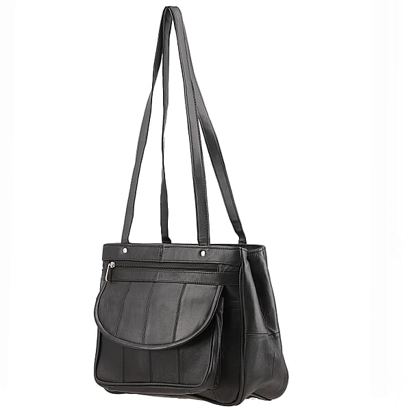 100 Genuine Leather Solid Shoulder Bag Black 7255177 TJC