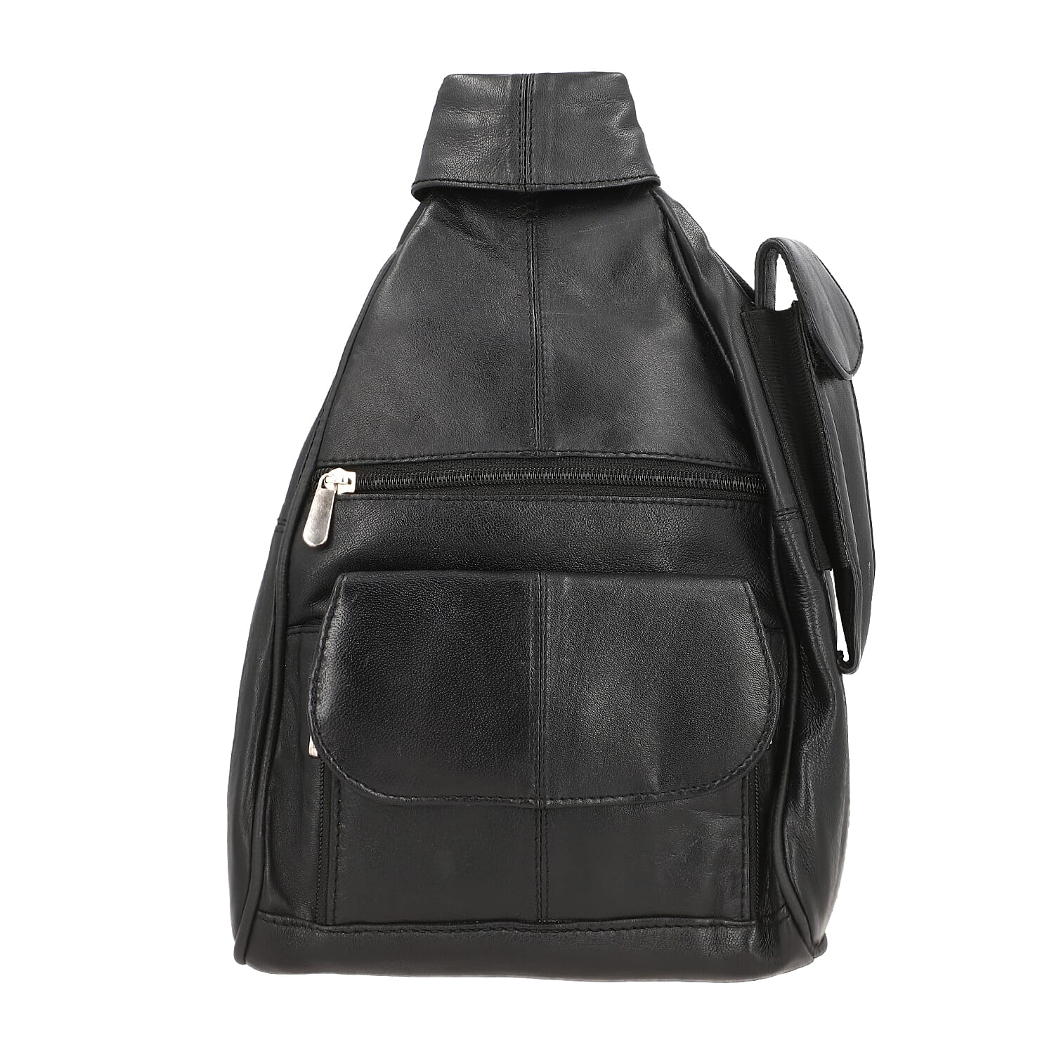 100% Genuine Leather Solid Backpack with Adjustable Shoulder Strap (Size 27x22x9 cm) - Black