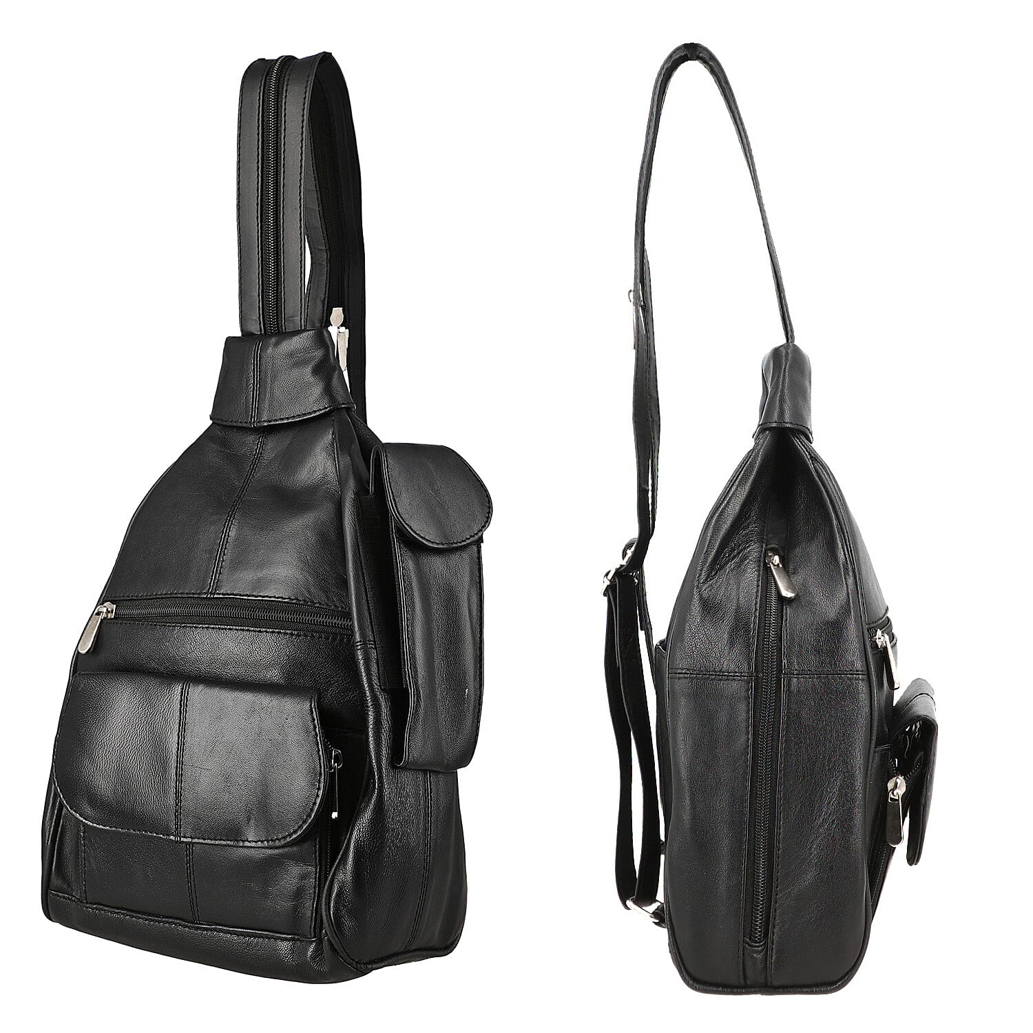 100% Genuine Leather Solid Backpack with Adjustable Shoulder Strap (Size 27x22x9 cm) - Black