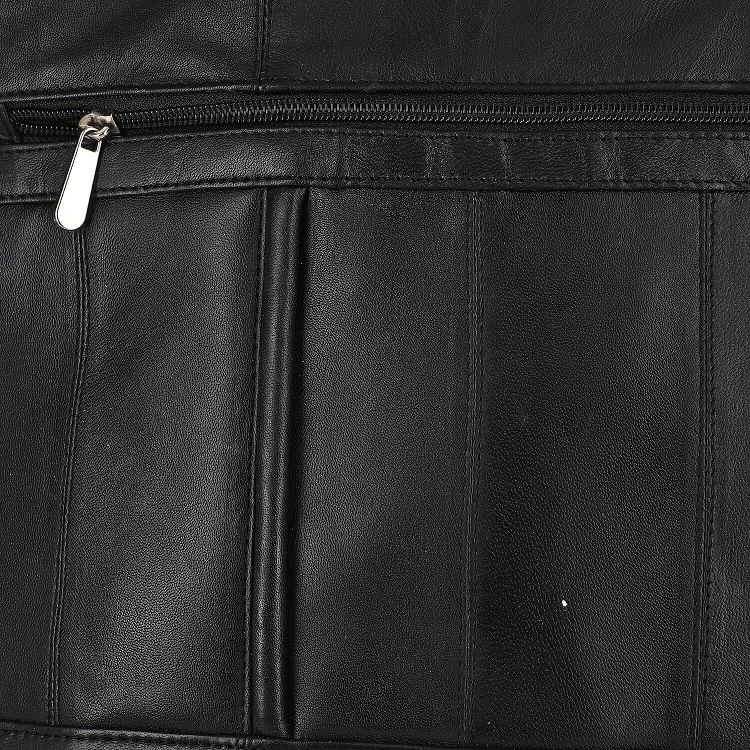 100% Genuine Leather Quilted Tote Bag with Drop Handle  - Black