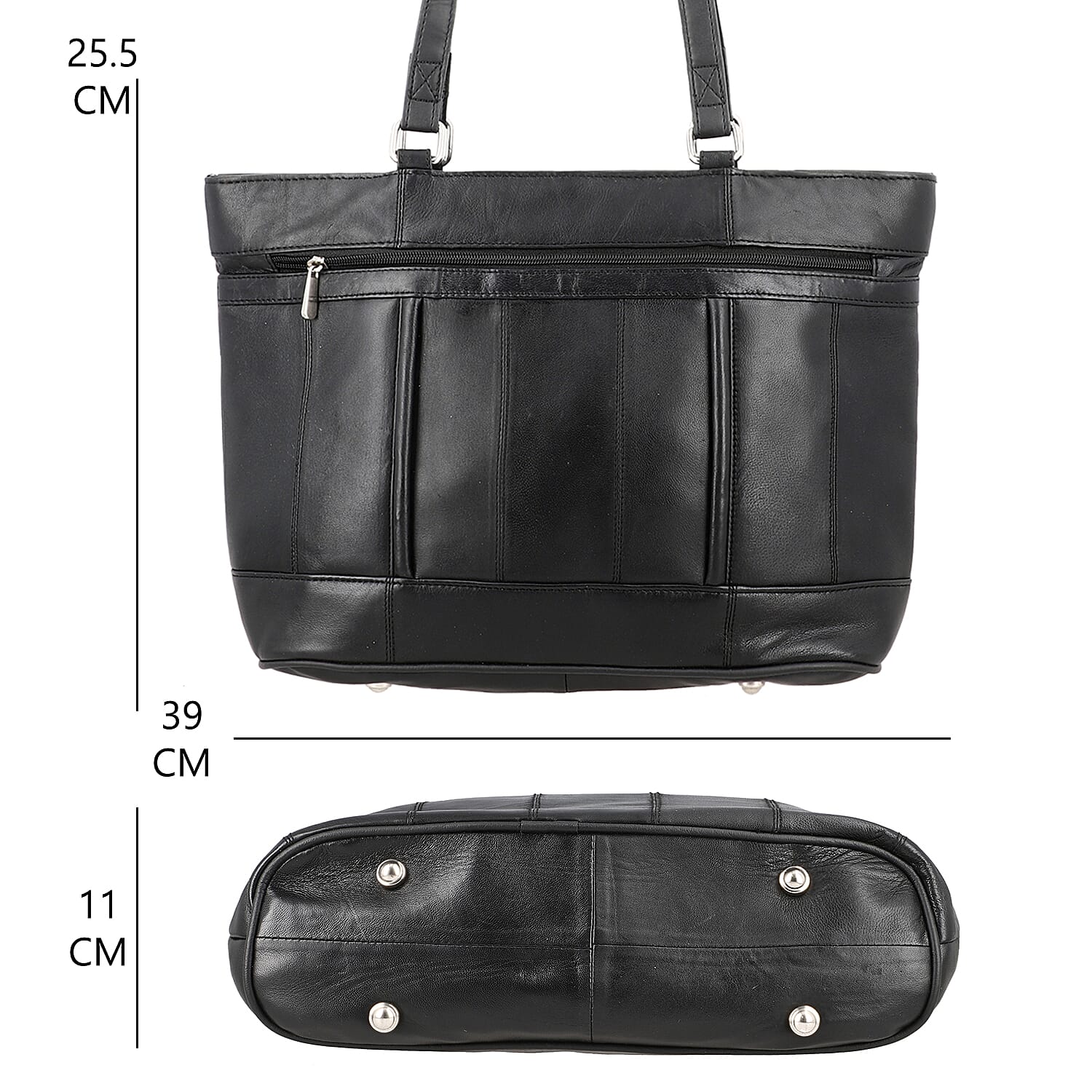 100% Genuine Leather Quilted Tote Bag with Drop Handle  - Black