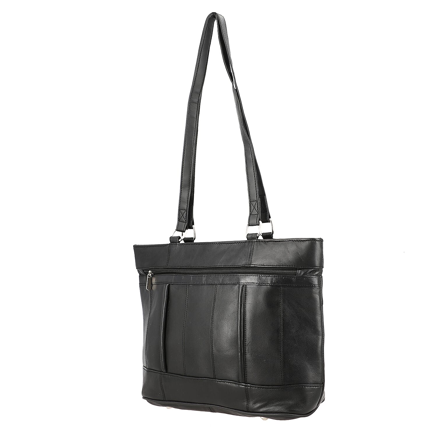 100% Genuine Leather Quilted Tote Bag with Drop Handle  - Black