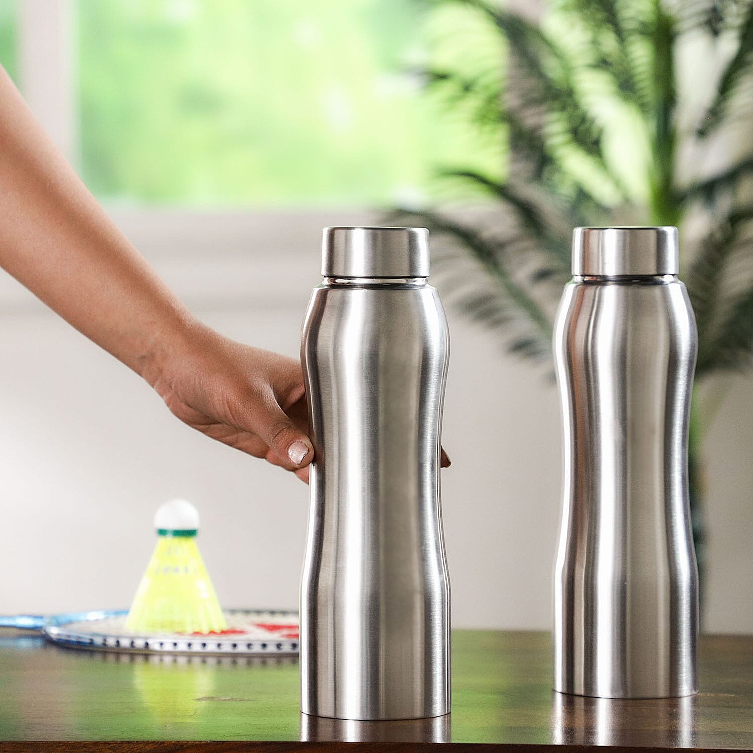 Set of 2 - Steel Water Bottle (500ml Each) - Silver